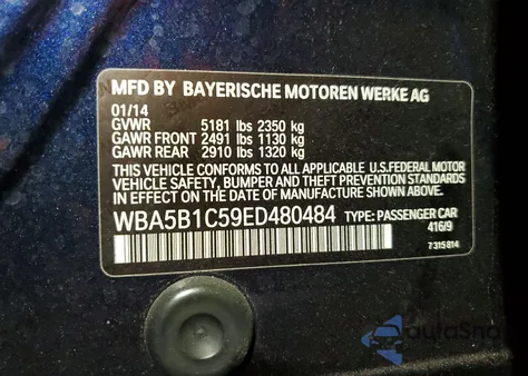 2014 BMW 535 I z USA, uszkodzony, nr VIN WBA5B1C59ED480484